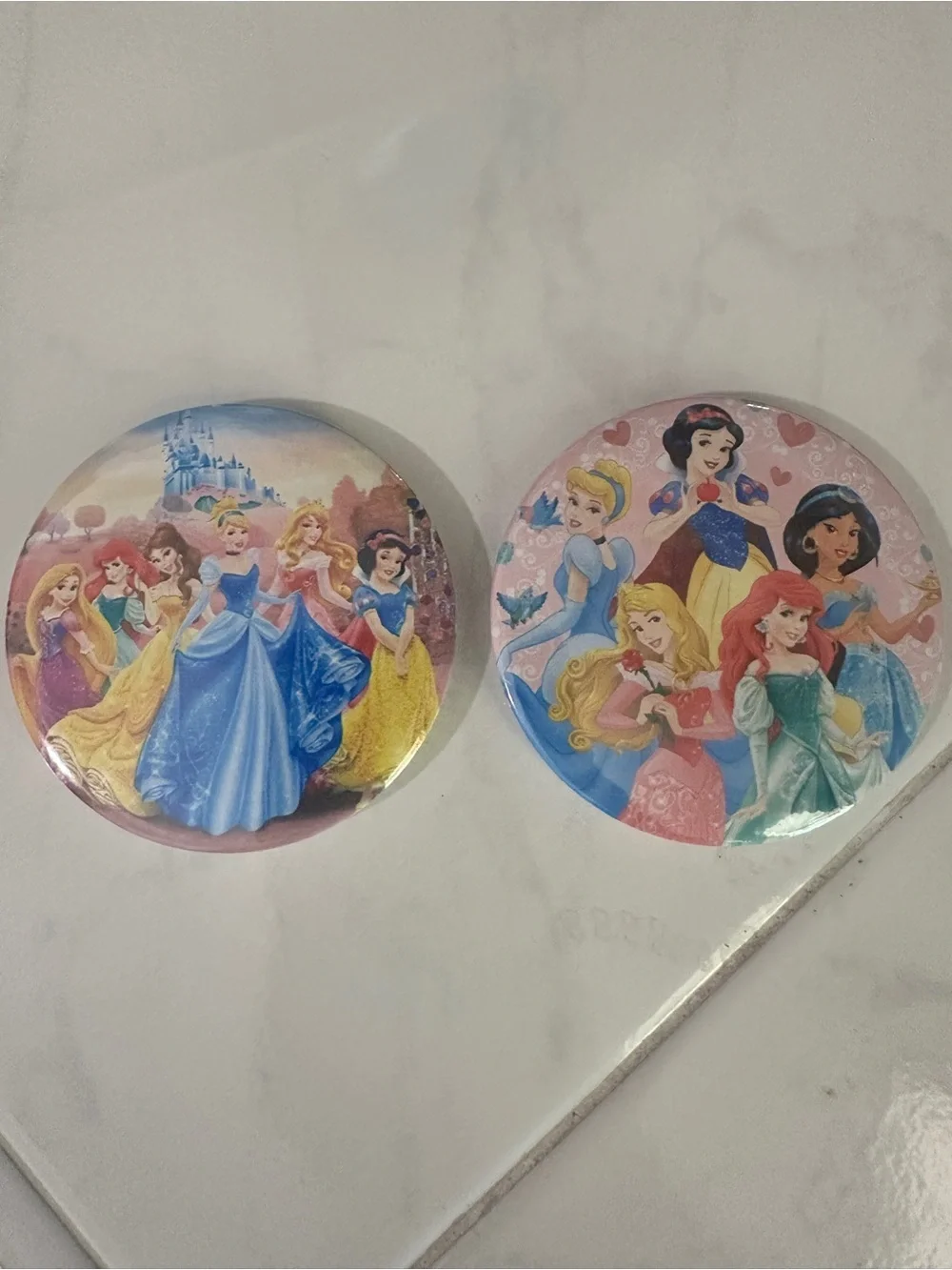 2 Disney princess pin back buttons